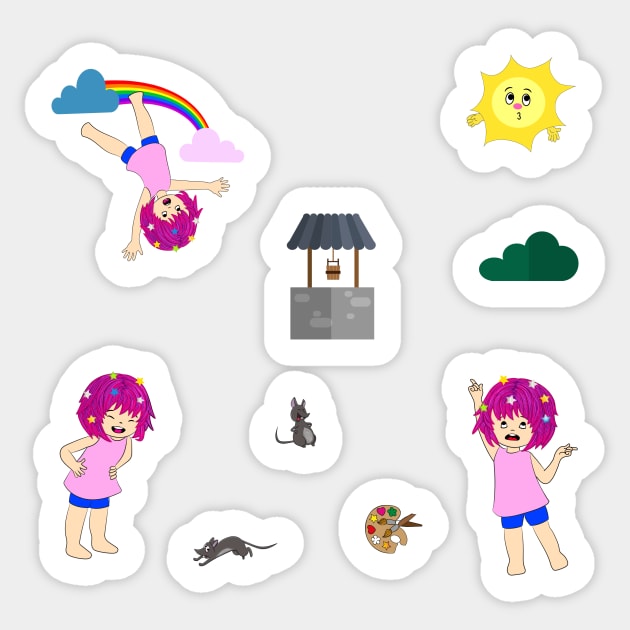Märchen - Mädchen mit Regenbogen - Aufkleber für Kinder. Sticker by Virginia-Noir